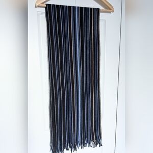 Blue, Black Classic Striped Scarf. 11.5 x 60"